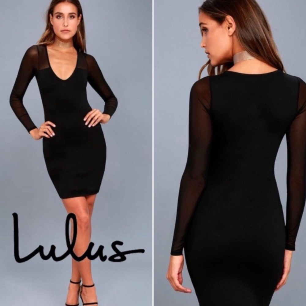NWT Lulu’s Parisian Nights mesh sleeve black dress